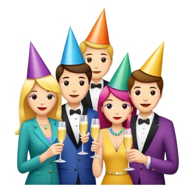 Wedding party guests celebrating with cannabis, colorful cartoon style sticker