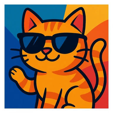 cat wearing sunglasses, vibrant cartoon style sticker