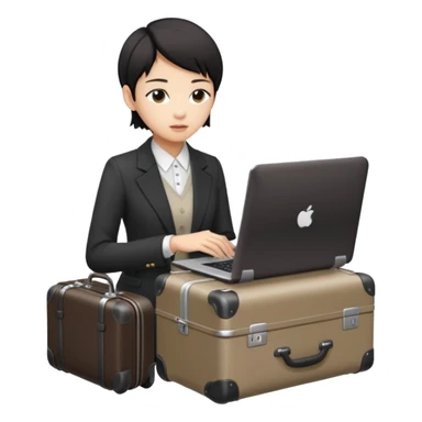 페르소나 요약 : 교환학생을 준비하는 대학생
동양인 중성 20대의 상반신, 노트북을 보고 있으며 옆 한켠에는 캐리어가 함께 준비되어 있어요. sticker