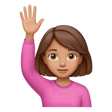 cute tan girl wearing with brown hair wearing a pink shirt waving sticker