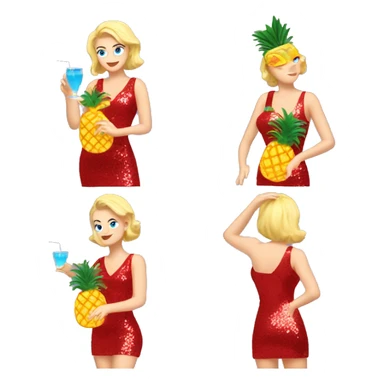 blonde white woman with blue eyes dancing in short red sequin dress while drinking pineapple cocktail sticker