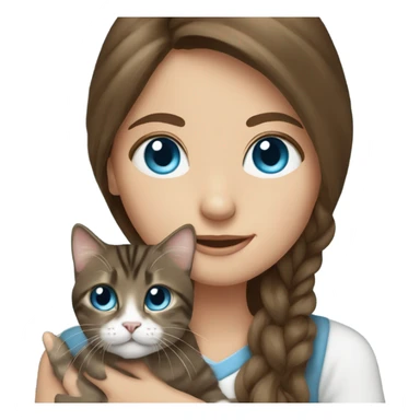 long haired brunette blue eyed girl holding a tabby cat sticker
