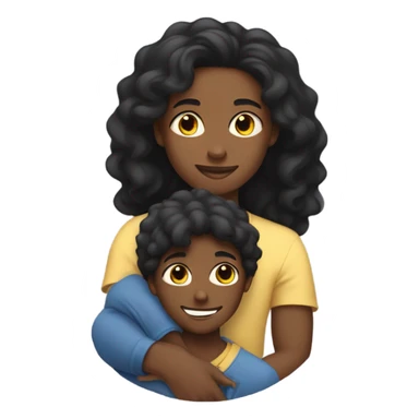 Black boy hugs black mom with long hair  sticker