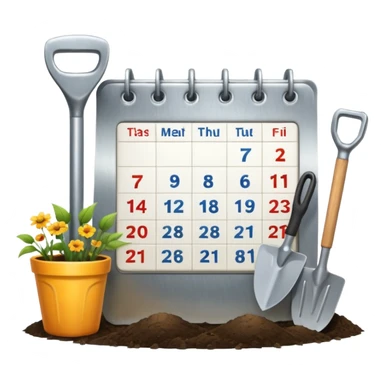 calendar icon with garden tools near. Transparent background sticker