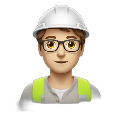 Engineer, white hard hat, light fair skin tone, Brown Hair , glasses, square fae sticker