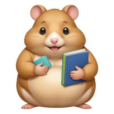 fat hamster holding pregnant belly smiling holding a diet book sticker