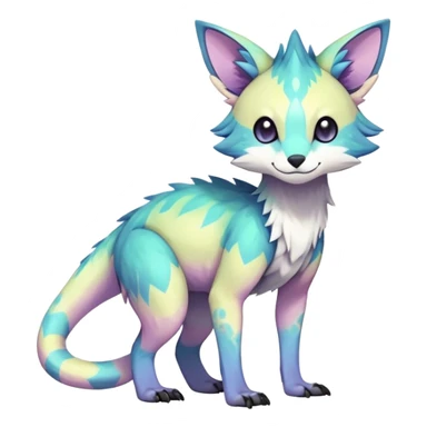 Rare realistic exotic pastel cute epic pretty beautiful handsome gorgeous aesthetic colorful vibrant Vernid-Trico-species-Fakemon-creature by LiLaiRa, 4 legs, 1 tail, random markings, (full body) sticker