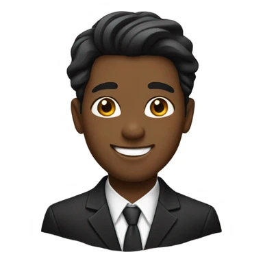 boy brown skin in a black suit, hair part way, smiling sticker