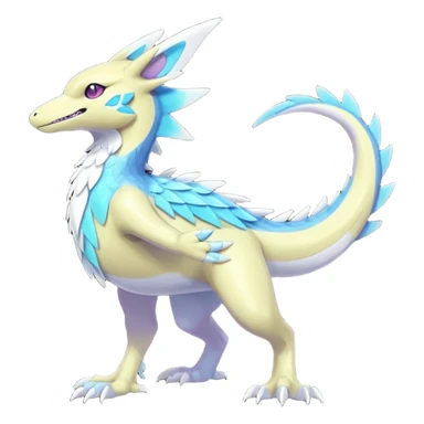 Colorful scaly flurry iridescent shiny bioluminescent translucent luminescent neon pastel bright pale Latios-Sergal-Vernid-Silvally-Renamon-Zeraora-Bastet-Fakémon-hybrid-fusion-creature, full body sticker