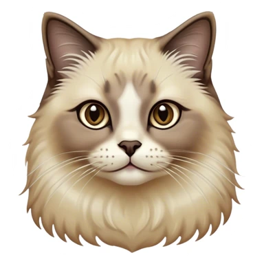 Cinematic Adorable Fluffy Brown Seal Ragdoll Cat Portrait Emoji, Head tilted elegantly with big, sparkling eyes, soft brown fur with darker seal points on the ears, face, and paws, Simplified yet regal features, highly detailed, glowing with a soft, warm glow, high shine, affectionate and playful, stylized with a touch of grace, bright and endearing, soft glowing outline, capturing the essence of a majestic and loving kitty, so elegant it feels like it could spring into motion with a regal leap! sticker
