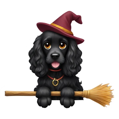 black cocker spaniel on a broomstick sticker