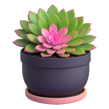 3D style succulent plant with pink and green leaves in a round pot sticker