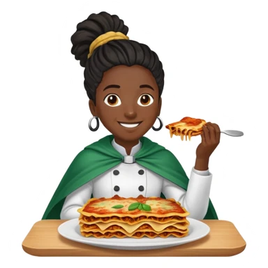  High fade ponytail dreadlock black hair dark skin smiling doctor and nigerian cape eating lasagna  sticker
