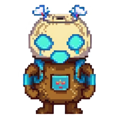 retro game horror character with stitched sack mask sticker