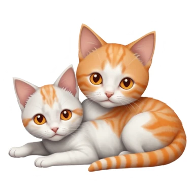 full body of very small + skinny ginger and white kitten with deep orange eyes and triangular shaped face lying down cuddling a grey and white kitten who is a bit bigger than him sticker