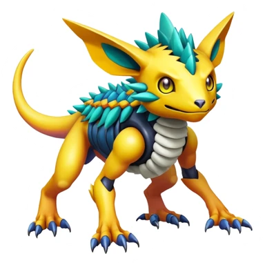  colorful warm-colored hot lush exotic modern cyber-Fakémon-Digimon-Trico-Vernid-creature (full body) sticker