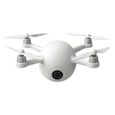 white drone with a ball-shaped body and propellers and arms attached directly to the sphere, no logo sticker