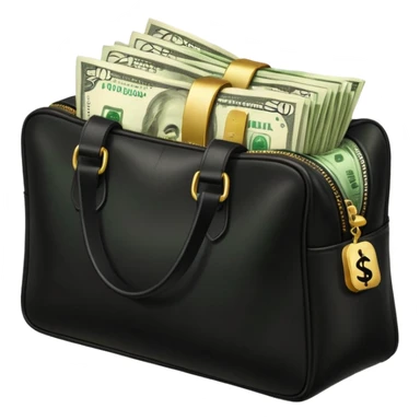 Create a black leather bag with a stack of cash a lot of money in authentic Apple emoji style. sticker