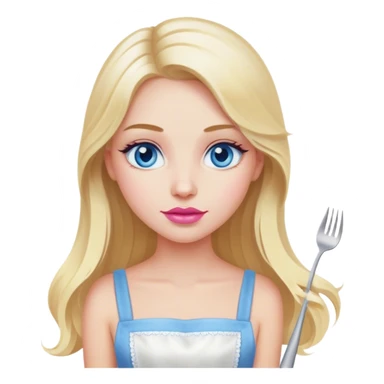 Cinematic realistic beautiful blonde with long hair, blue eyes and pink lips in a white dress cooks sticker