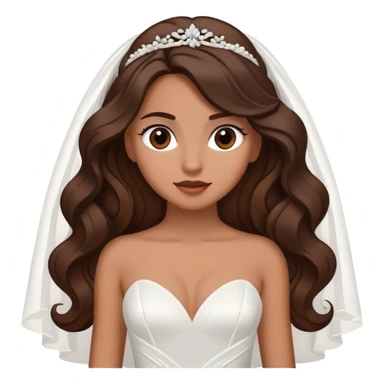 Tan, Dark Brown haired girl, long Hollywood wave hair, in white wedding dress sticker