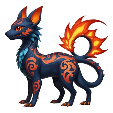 Shiny Fiery Dark Ugly Evil Realistic Glowing Eldritch Horror Cool Edgy Badass Emo Glorious Demonic Batty Dusky Ethereal Magical Punky Aural Fluorescent Bioluminescent Hideous Canine-Litten-Amaura-Salandit-Noibat-Flareon-Fakémon-fusion (full body) with intricate pattern markings sticker