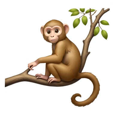 cinematic-Macaques-realistic-full-body-sitting-emoji,-slim-agile-frame-poised-on-a-branch,-long-tail-curled-slightly,-head-tilted-dramatically,-warm-brown-fur-soft-and-fluffy,-bright-playful-eyes-exuding-mischief,-simplified-yet-realistic-focused-features,-highly-detailed,-glowing-with-an-almost-sarcastic-glow sticker