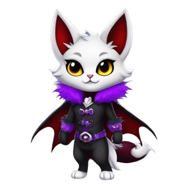 Anthro-Cute-Edgy-Cool-Vampiric-Batty-Cat-Black-Purple-Red-Grey-White-Yellow-Contrast-Colors-Fantasy-Fur-Sona-Chibi-Shiny-Fakémon-Hybrid with horns and fangs and collar full body sticker