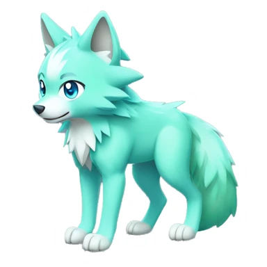 Cute Shy Shiny Pastel-Green Fakémon-Wolf-Pokémon with Cyan-Blue eyes Full Body sticker