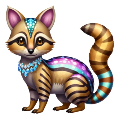 Sparkly glittery colorful fruity blingy crystalline Genet-Numbat-Ocelot-Tanuki-Ocicat-hybrid-fusion, full body sticker