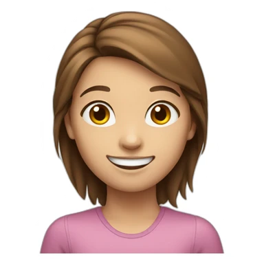 Girl with brown hair smiling kindly and waving sticker