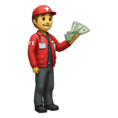paramedics with red jacket red cross holds money  sticker