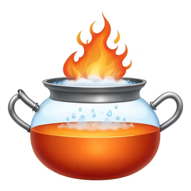 pot with boiling water and steam rising, with fire beneath the pot sticker