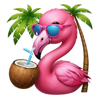 a flamingo with sunglasses and drinking a coconut, very beach summer vibes sticker