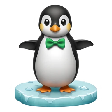 penguin, green bow tie, standing on small ice melting block sticker