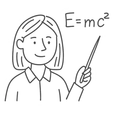female math teacher, brown straight hair, Caucasian sticker