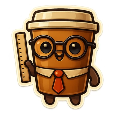 Tall coffee cup, holding a ruler, dressed as a teacher sticker