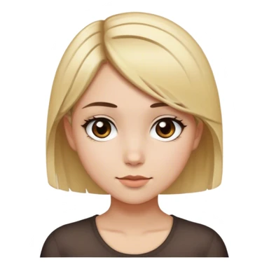 Uma menina jovem com cabelo curto castanho, com mecha loira, olho castanho escuro, fazendo pose sticker