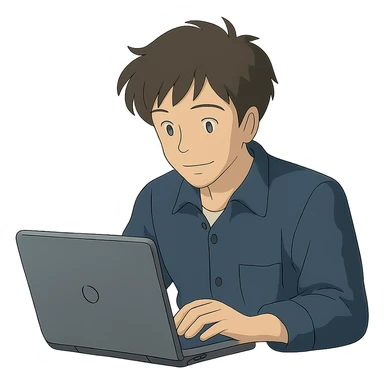 guy using laptop sticker