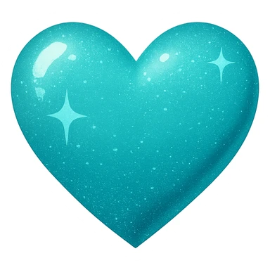 Remove the border from the glittery teal color heart with a subtle gradient. Keep the background transparent. Maintain the glittery and subtle gradient effect on the heart. sticker