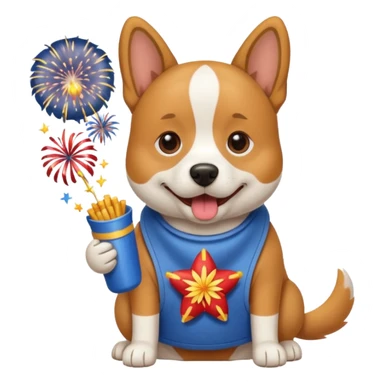 Dog eating fireworks wearing a bib sticker