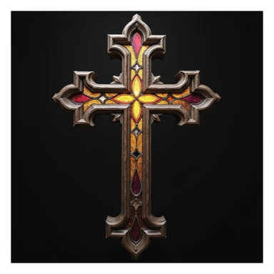 realistic gothic cross, with stained glass, photorealistic style, no background sticker