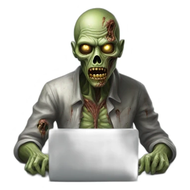 zombie coding on a laptop hyperrealistic sticker