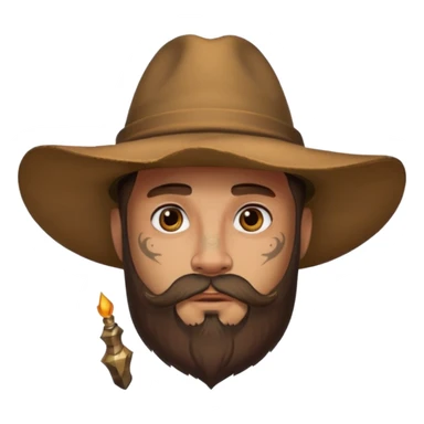 Bearded figure — large brown hat with horn, tattoo on face sticker