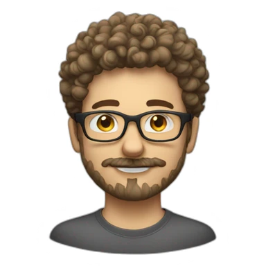 young caucasian curly hair goatee, glasses and mustache sticker