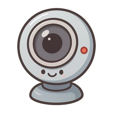 friendly cartoon chibi stickers style webcam with smiling face and red dot sticker