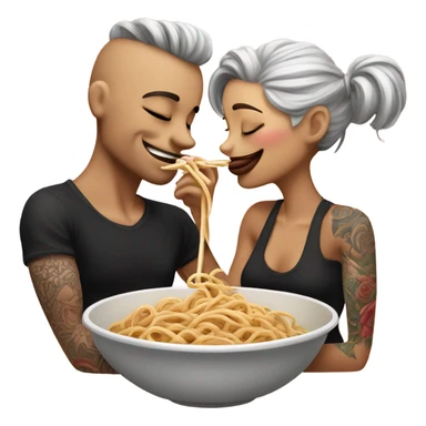 Romantic date for beautiful tattooed couple lady and tramping a noodle sticker