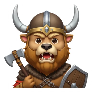 Viking Bear wearing horned helmet growling. holding axe sticker