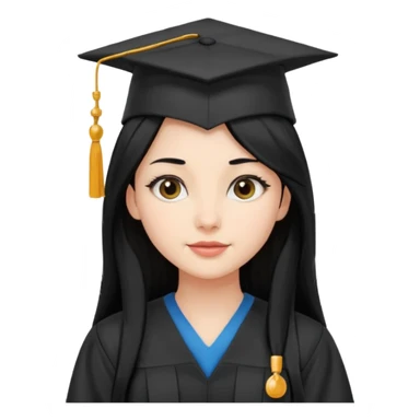 girl with long black hair with medicine degree and the tipical hat of college sticker