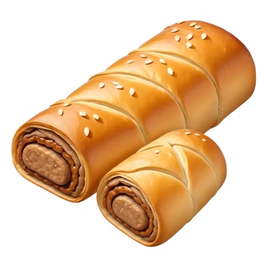 cinematic-realistic-sausage-roll-dish-emoji,-depicted-with-a-crisp,-golden-pastry-wrapped-around-flavorful-sausage,-rendered-with-detailed-textures-wrapped ina. plastic wrapper unrapped - and-appetizing-lighting sticker