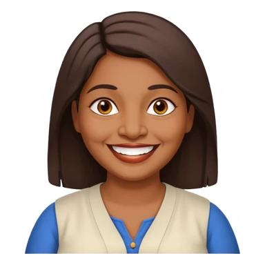 50 yr old chubby Sri Lankan woman, dark skin, straight brown hair, big smile, white teeth, european clothes, shoulder length hair sticker